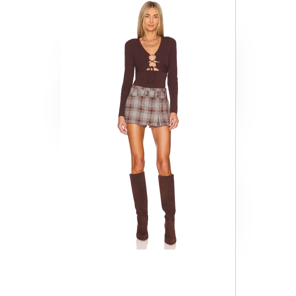 NWT Free People Sage Mini Skort / Brown Combo